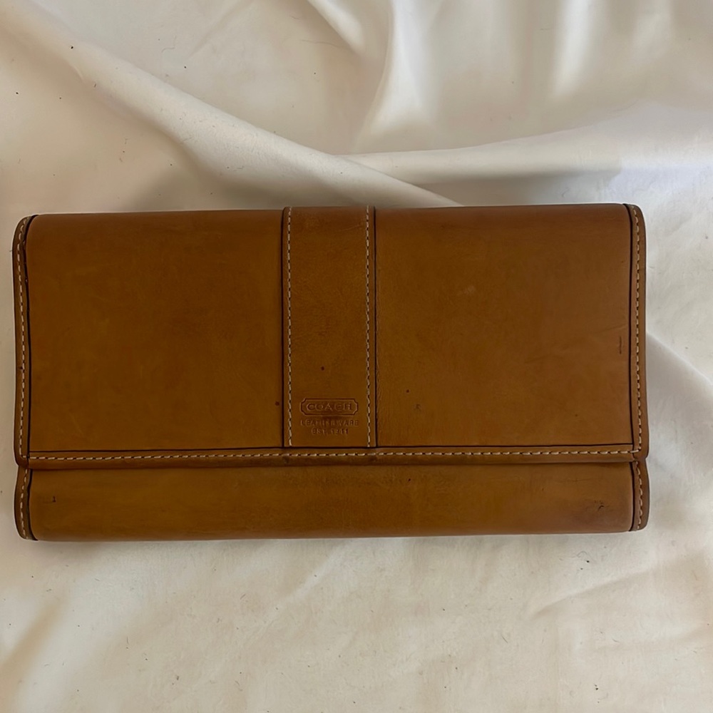 Coach vintage tan leather checkbook wallet